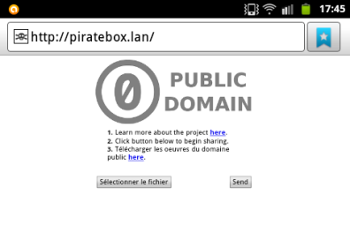 Vecchia interfaccia di PirateBox
