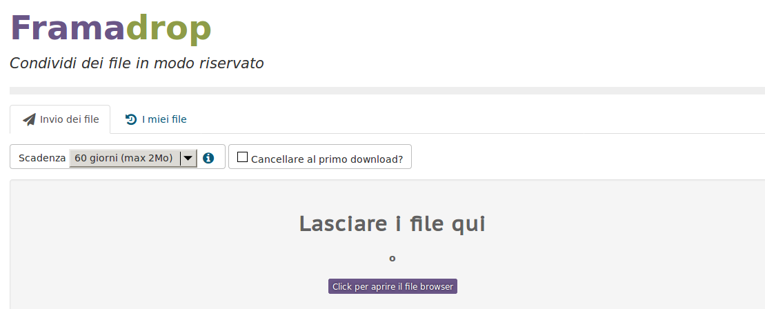 Home page di Framadrop in italiano