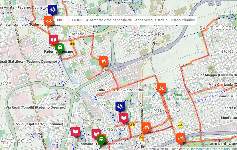 Mappa del progetto Adalgisa : percorsi ciclo-pedonali tra Paderno Dugnano e Cusano Milanino